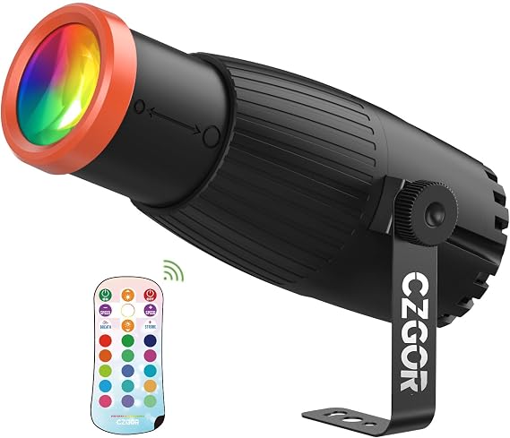 Pinspot Light, Czgor 18W RGBW 4 in 1 LED Spot Lights with Remote | Super Bright with Light Guide Pillar, Manual Focus Disco Ball Spotlight, Soft Cozy Stage Effect Lighting for DJ Party Wedding