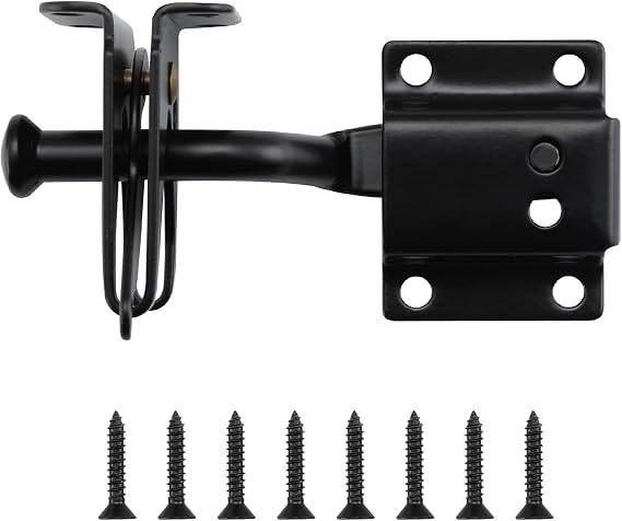 WellMade Self Locking Gate Latch Automatic Gravity Lever Door Lock for Wooden Fences, Heavy Duty Metal Gates, Vinyl Fence, Secure Pool, Garden Outdoor gate, Black with Screws