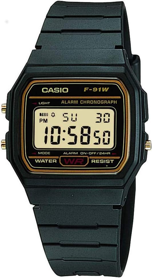 Casio Men's LCD Digital Watch with Black Resin Band F-91WG-9QEF