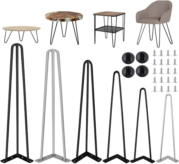 16 inch Hairpin Legs, Black Metal Table Legs, Furniture Legs 40cm 3 Rod for DIY Coffee Table Side Table Desk TV Stand Cupboard Bench Legs, Mid-Century Modern Style, Set of 4