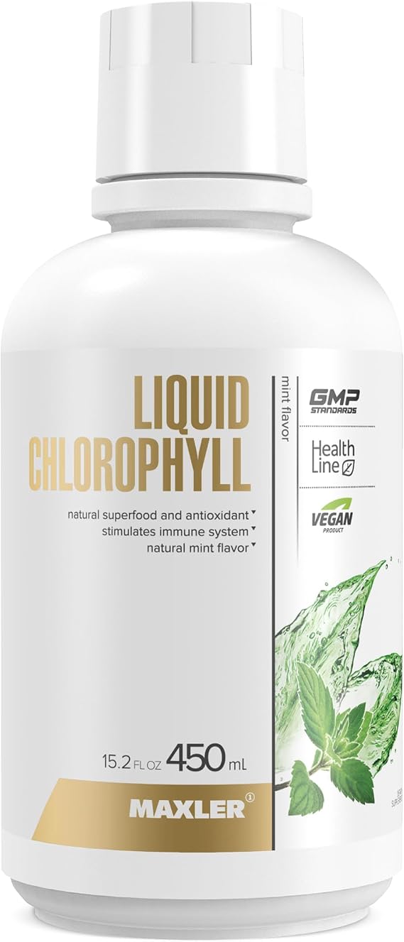 Maxler Liquid Chlorophyll Mint Flavor - Internal Deodorant for Body Odor & Bad Breath Supplement - Vegan Liquid Chlorophyll - 132 mg of Chlorophyllin per 1 Serving (15 Servings) - 15.2 fl oz