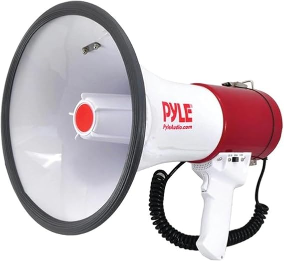Pyle 50W Megaphone PA Bullhorn Speaker with Built-in Siren, Adjustable Volume Control, USB/SD/AUX Inputs for Music, 1200-Yard Range, Ideal for Sports, Cheer, Coaching, Outdoor Events, Emergency Use