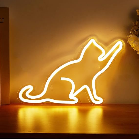 Cat LED Neon Sign Neon Light USB Powered Night Light, 3D Wall Art Decor Neon Signs For Bedroom Living Room Decor lamp Holiday Gift for Children Kids Girls (Warm White)