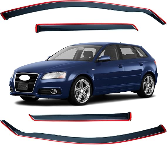 In-Channel Wind Deflector for Audi A3 MK2 2003-2012 5 Door Hatchback Window Visors Sun Rain Guard Vent Weather Shields, Smoke, 4Pcs