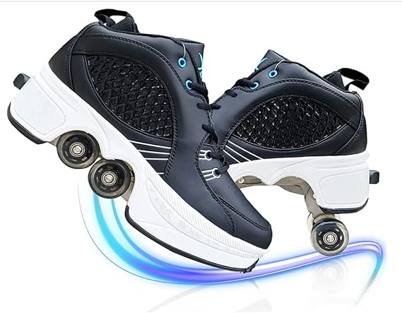 Double-Row Deform Wheel 2 in 1 Removable Pulley Skates Male and Female Skating Shoes Adult Children's Automatic Walking ShoesOutdoor Sports Kick Rollershoes