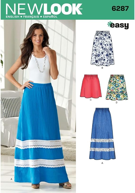 New Look N6287 Women's Pull-On Skirt Sewing Pattern, Four Lengths, Sizes 10-22
