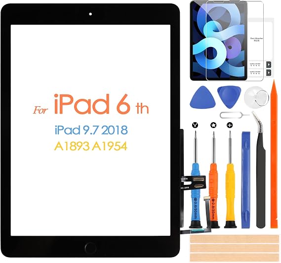 Digitizer for iPad 6 6th Gen 2018 9.7 A1954 A1893 Touchscreen for ipad6 6 th Touch Screen Replacement with Repair Tool &Tempered Glass Film (Black, with Home Button)