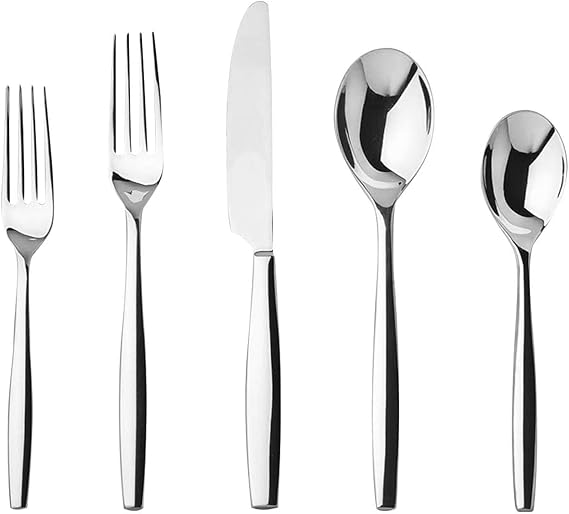 nambe Aidan 5-Piece Stainless Steel Flatware Set | 18/10 Mirror Stainless Steel Silverware Cutlery Set | Designed for Home Kitchens, Hotel, or Restaurant Use | Service for 1 | Dishwasher Safe