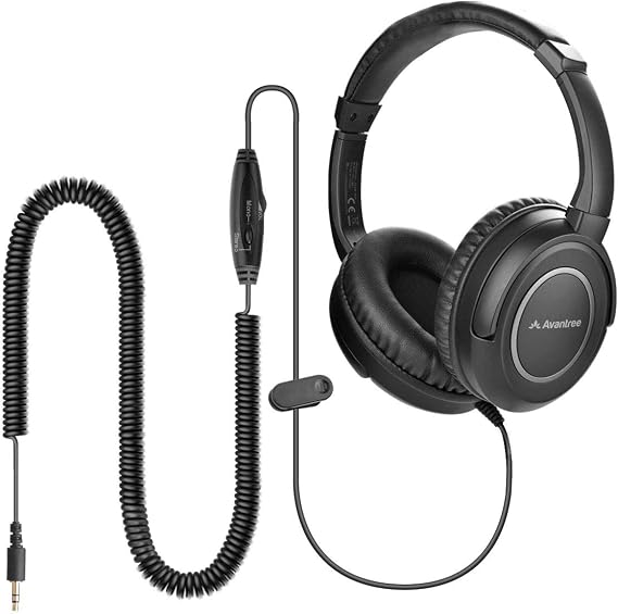 Avantree HF039 Wired Long Coiled Cord Headphones for TV and PC