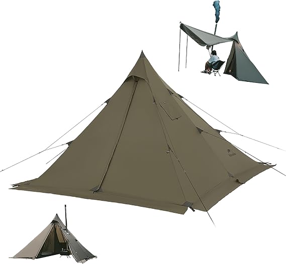 Naturehike Hot Tents for Camping with Stove Innovative Flame Retardant Fabric Waterproof PU 3000MM Self-Equipped Fireproof Chimney Outlet Front & Rear Double Door Multiple Expansion Methods