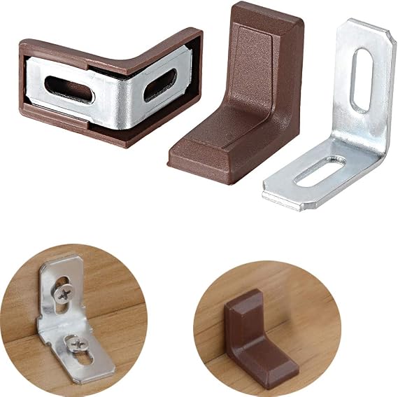 Luckycivia 40 Pack Metal Plastic L Shaped Angle Bracket, L Shape Cover Right Angle Corner Brace,Brown (28mmx28mmx19mm)