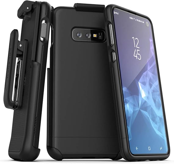 Encased Ultra-Slim Belt Case for Samsung Galaxy S10e - SlimShield Series Hard Cover w/Holster Clip (Matte Black)
