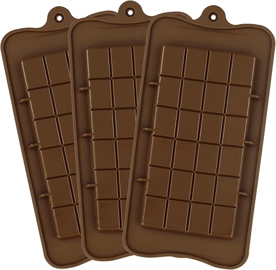 3 Pcs Silicone Break-Apart Chocolate Moulds - Non-Stick, Reusable Candy, Protein & Energy Bar Molds, Fudge Molds, and Ice Tray for DIY Baking