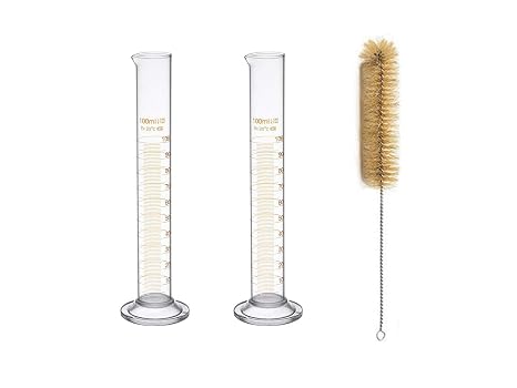 2 Pack 100 mL Glass Graduated Cylinder Measuring with Cleaning Brush