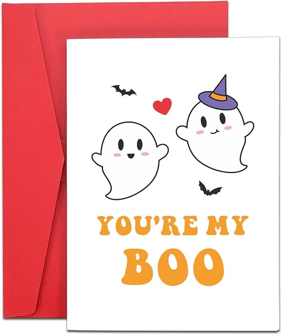 Boo Basket Stuffers for Her Him Women Men Spooky Basket Stuffers for Kids Adult Couple Halloween Gifts Anniversary Valentines Card for Girlfriend Boyfriend Husband Thank You Card Boo Gifts