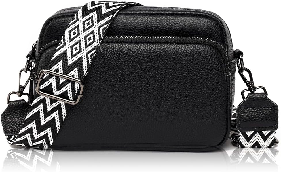 GSenhui Crossbody Bag Womens Genuine Leather Small Shoulder Bag with Wide Strap Zip and Removable Shoulder Strap Mobile Phone Case for Hanging Women Black