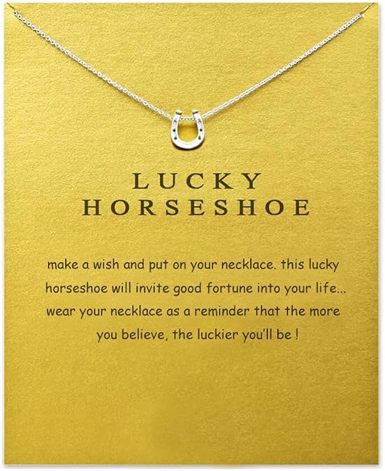 Caiyao Lucky Horseshoe Pendant Necklace with Message Card Classic Horseshoe Necklace for Women Blessing Jewelry Gift-2pcs Gold&Silver
