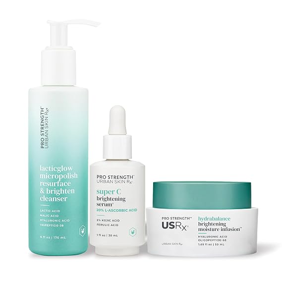 Urban Skin Rx Pro-Strength Starter Kit - Includes LacticGlow Micropolish Cleanser, Super C Brightening Serum, HydraBalance Moisturizer