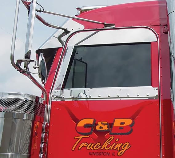 RoadWorks Stainless Steel 5" Chop Tops for Peterbilt Cab Windows 2005-2020, Polished Finish | 30434