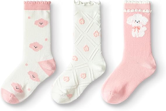 Balabala Girls Animal Warm Ruffle Socks, 3-Pack, Comfortable Fashion | Girls, Ruffle Socks, 3 Pack, Animal Print, Warm, Cute, Seamless, Kids, Ages 3-11 Years, Funny, Fashion, Comfortable, Soft