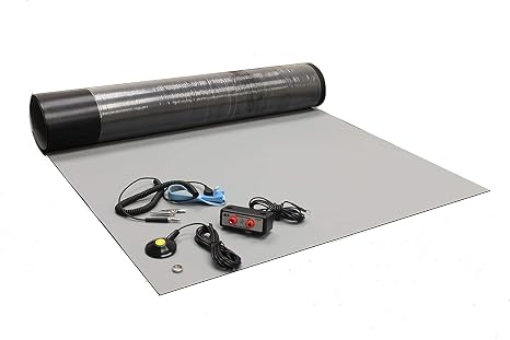 Rubber ESD Anti-Static HIGH Temperature Soldering MAT KIT-30" X 36" (2.5'x 3') - 0.08" Thick- with Dual Bench and Wrist Strap-Gray