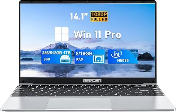 FUNYET Laptop Computer, Gaming Laptops 2026, 14 Inch Lap Top PC Windows 11 Pro, 16GB RAM 512GB SSD, Intel N5095 Processor(up to 2.9 GHz), Office 365, for Business and Students,