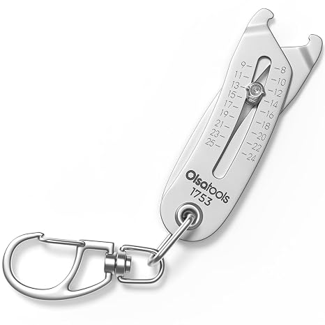 Olsa Tools Bolt Size Finder Keychain, Metric SAE Gauge, 8-25mm, Part 1753 | Metric 8-25mm and SAE 5/16 to 1 Inch Measurements, Dual-Sided Portable Bolt Gauge, Gift for Mechanics