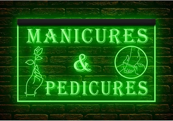 160055 Manicures Pedicures Nails Care Beauty Salon Open Shop Home Decor Display LED Light Neon Sign (12" X 8", Green)