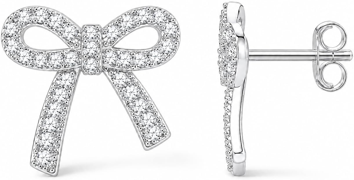 Bow Earrings for Women Sparkly Rhinestone Bow Stud Earrings Jewelry