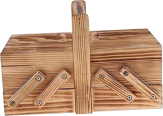 Milageto Wooden Sewing Box Organizer, Natural Pinewood with 6 Compartments, Carry Handle, for Sewing Supplies and Desk Storage