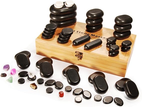 Master Massage Deluxe Hot Stone Set Including Basalt Volcano Rocks, Marble Cold Stones, and Chakra Balancing Tools - Ultimate All-in-One Package Kit for Hot Stone Massage Therapy at Home 60 Pcs