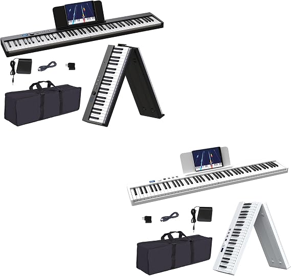 KONIX Folding Piano Keyboard 88 Key Black Bundle Folding Piano Keyboard 88 Key White