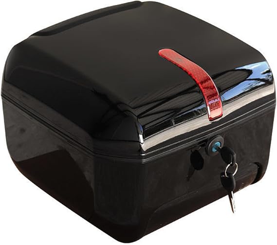 Universal Motorcycle Top Box, Motorcycle Top Case Tail Trunk Luggage Case, 28L Hard Case Waterproof Scooter Storage Plastic Case with Mounting Hardware, Can Store Helmet,Black