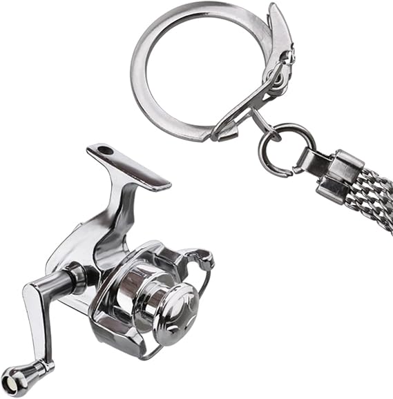 Fishing Reel Keychain with Movable Crank, Silver Fishing Keychain, Alloy Keychain for Men, Decorative Keychain, Fishing Gifts, Fishing Reel Keychain
