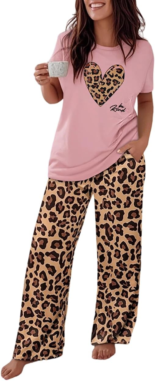 CHICME Pajama Sets for Women 2 Piece Short Sleeve Lounge Pj Sets