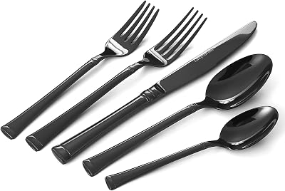 Black Silverware Set,1810 Heavy Stainless Steel Flatware Set,40 Piece Cutlery Set,Mirror Polished,Dishwasher Safe