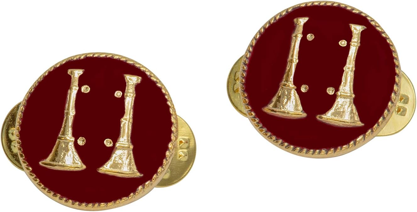 Red 2 Parallel Fire Bugles Round Disc Collar Insignia