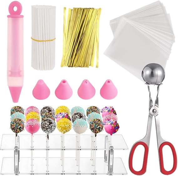 Complete Cake Maker Kit with Lolli Sticks, Wrappers, Twist Ties, Stand, Decorating Pen, and Meat Baller for Homemade Candies