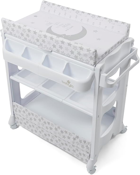 BABYLO Smart Changer with Bath Unit with Clever and Convenient Storage, Metric Moon and Stars