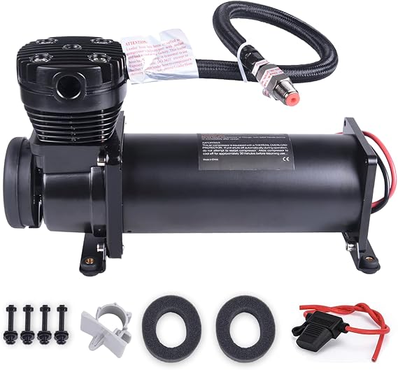 200PSI Heavy Duty Air Train HornAir Ride Suspension Compressor 12V 14NPT Pneumatic Suspension Compressor Black for Car Horns