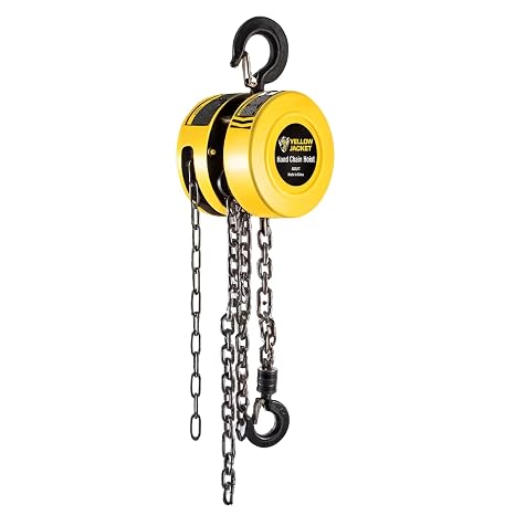 YELLOW JACKET Hand Chain Hoist 1 Ton 2200 Lbs Capacity Chain Block, 10 Feet with 2 Heavy Duty Hooks for Warehouse Automotive Machinery, Manual Chain for Lifting Good, Yellow