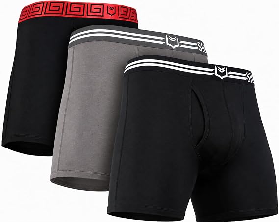 SHEATH 4.0 | 3-Pack Bundle | Men's Modal Dual Pouch Boxer Briefs | Premium Comfort Underwear - Black/Red, Black/White, Gray/White - Large