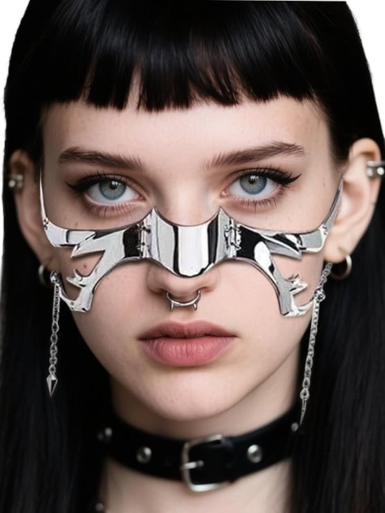 Cyber Punk Half Mask for Women Men Y2K Metal Face Mask Liquid Irregular Cyborg Face Chain Cosplay Jewelry Gifts