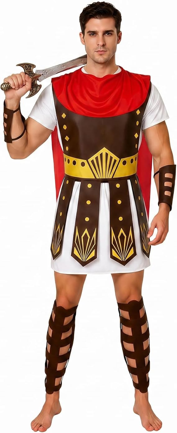 Abaodam Roman Soldier Costume Adult Fits Heights 5'5" to 6'1" for Halloween | Men Ancient Gladiator Costume Set Empire Warrior Clothes Dress Up Party Role Play Cosplay Historical Events