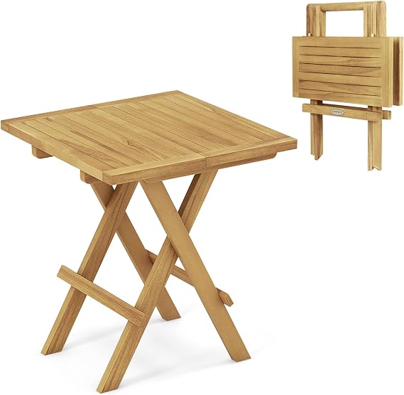 COSTWAY Folding Side Table, Solid Teak Wood Small Garden Coffee Table, Slatted Hardwood Indoor Outdoor Foldable End Bistro Snack Table for Patio, Balcony, Deck and Porch (Square, 46x46x50cm)