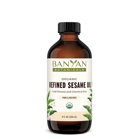 Banyan Botanicals Refined Sesame Oil Organic Sesame Oil for Skin, Body, Hair & More Multiple Sizes 8 oz Non GMO Sustainably Sourced Vegan
