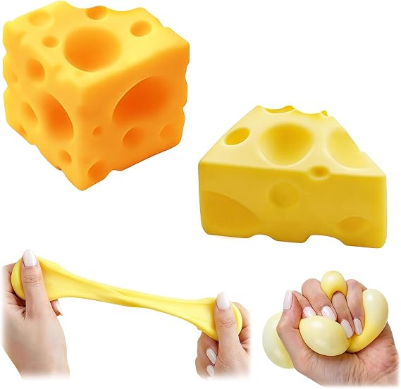 2Pcs Cheese Squishy for Adults, Easy Sqweezy Square Cheese Stress Ball, Rebounding Fidgets Sensory for Adults, Simulation Food Shape for Anxiety Relief (1* Yellow Square 1* Yellow Triangle)