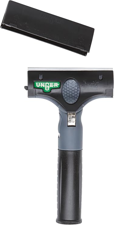 UNGER Commercial ErgoTec Ninja 4" Glass Window Scraper EN100 | Anti-slip handle; Adjustable Angle for Efficient Window Cleaning; hand or telescopic pole cleaning; Safety Cap