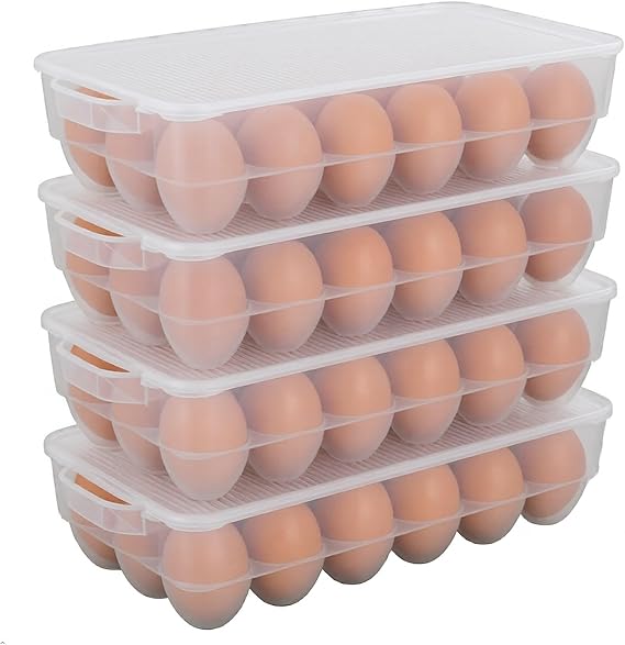 Begale 4-Pack Clear Egg Tray Container with Lid, Plastic Covered Egg Holder