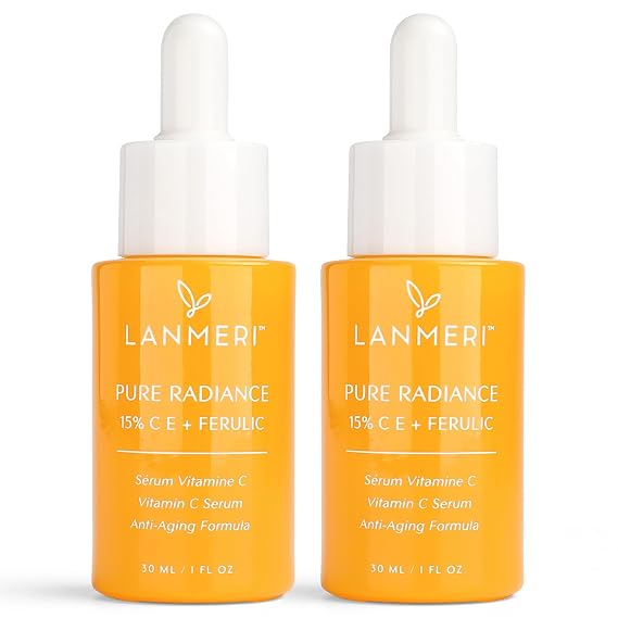 Lanmeri Ceuticals 15% Vitamin C + E + Ferulic Serum: Advanced Antioxidant Defense Formula with 1% Vitamin E & 0.5% Ferulic Acid High-Stability Vitamin C Serum (1 Fl Oz (Pack of 2), Vitamin C)